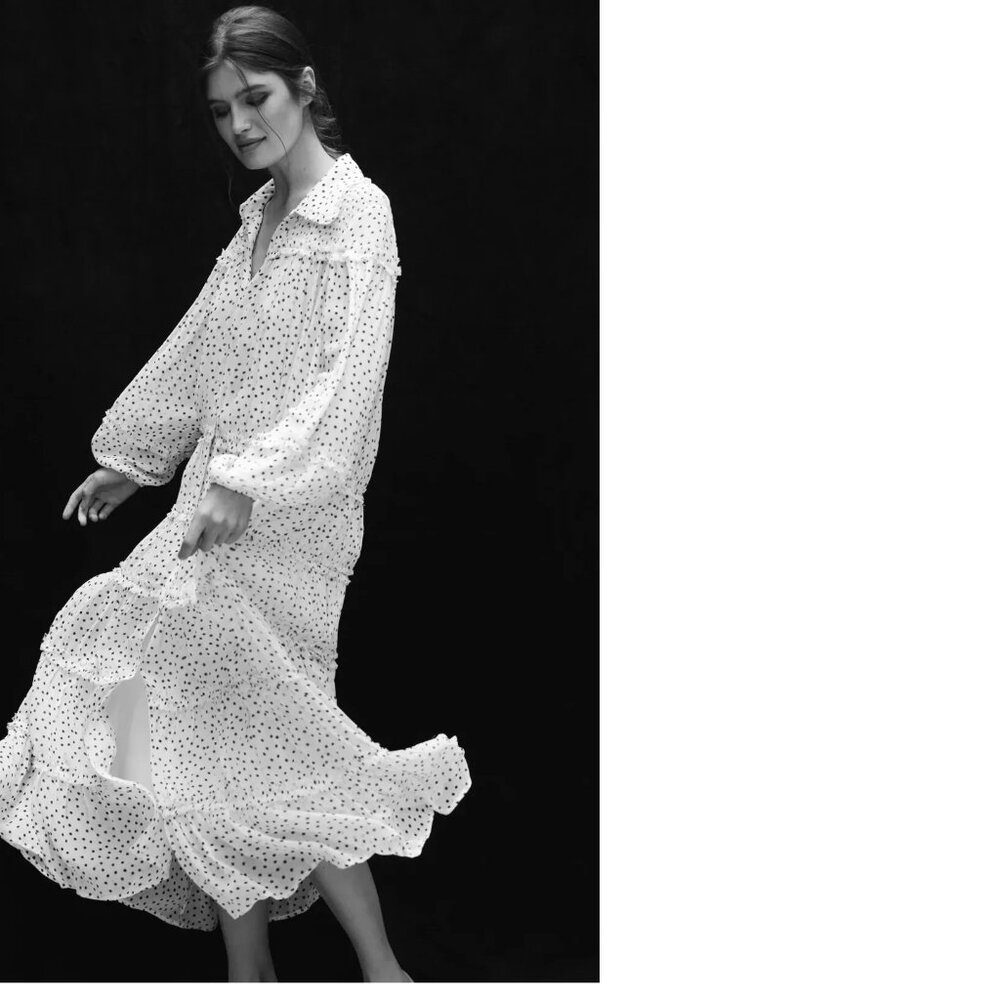 By Anthropologie Long-Sleeve Smocked Tiered Maxi Dress SP new #252 - Picture 2 of 7